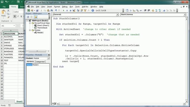 Stack Combine Multiple Columns Excel VBA Macro смотреть онлайн