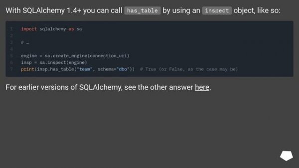 Easily check if table exists with python, sqlalchemy on an sql database