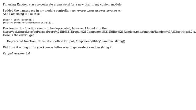Drupal: Random::string deprecated? смотреть онлайн