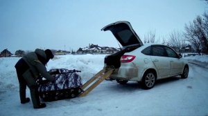 Погрузка мотобуксировщика в легковой автомобиль