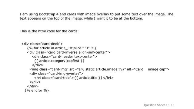 HTML : How do I position text on the bottom of an image overlay in a card in Bootstrap 4 смотреть онлайн