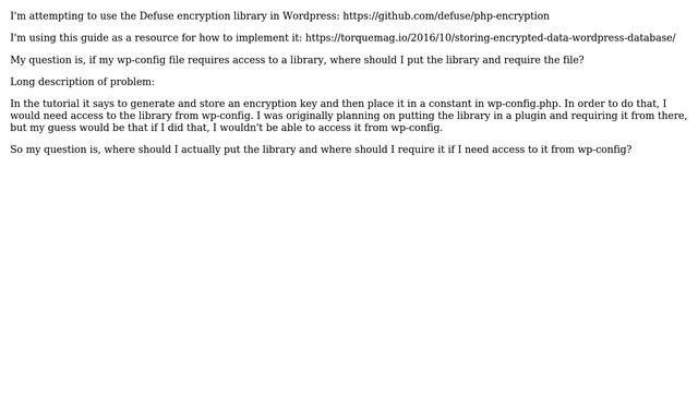 Wordpress: Including a 3rd party library in Wordpress which needs to be accessible by wp-config смотреть онлайн