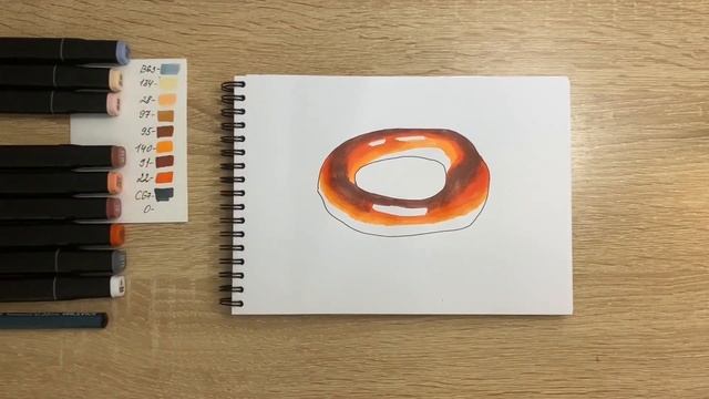 Как нарисовать бублик карандашом и скетч маркерами | Рисунок для детей, поэтапно и легко смотреть онлайн