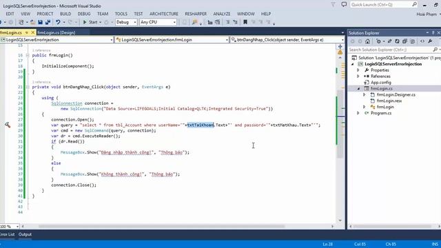 [Windows Form C#] Fix lỗi Sql Injection form đăng nhập - [Parameter] смотреть онлайн