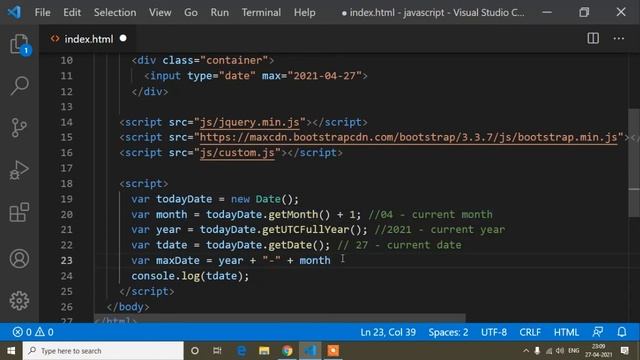 Future Date Disable In Javascript || HTML Datepicker Future Date Disable || Javascript Tutorial смотреть онлайн