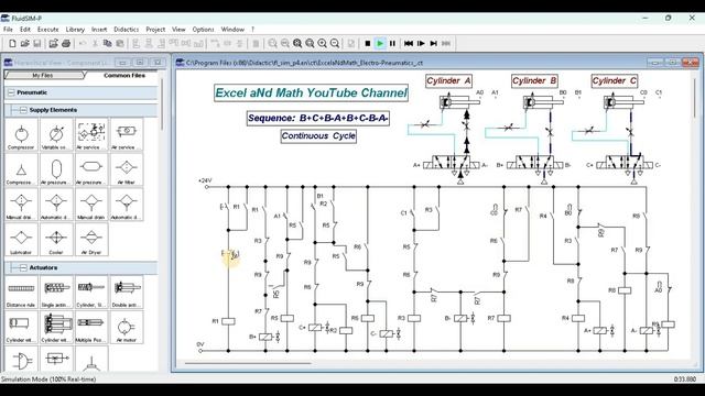FluidSim and Excel Design and Simulation for the Sequence: B+C+B-A+B+C-B-A- смотреть онлайн