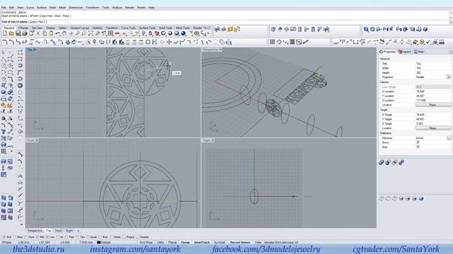 Построение браслета с цикличным рисунком. 3D Model of Bracelet in Rhinoceros. #SantaYork смотреть онлайн