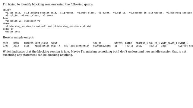 Databases: How can a session be blocked by an session that is idle? смотреть онлайн