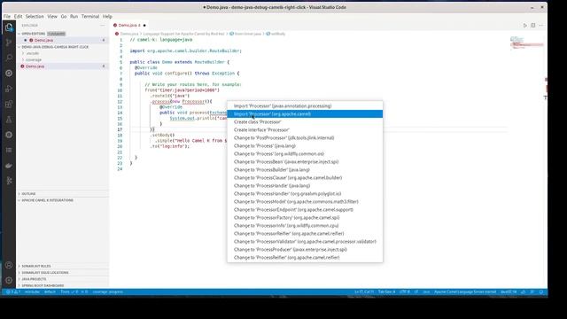 Create Camel K Integration file and Java debug it in VS Code смотреть онлайн