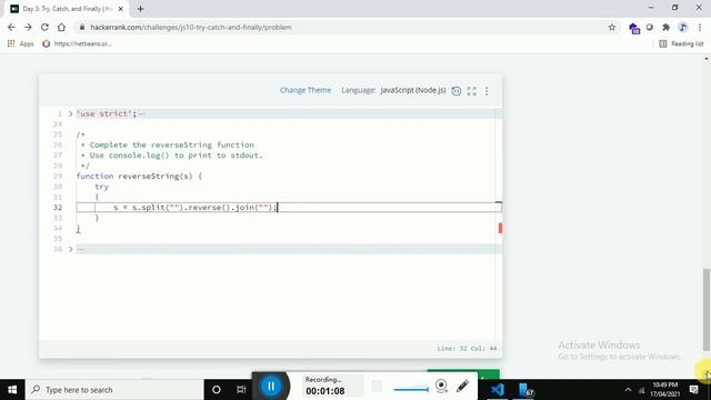 Day 3: Try, Catch, and Finally | HackerRank JavaScript Solution смотреть онлайн