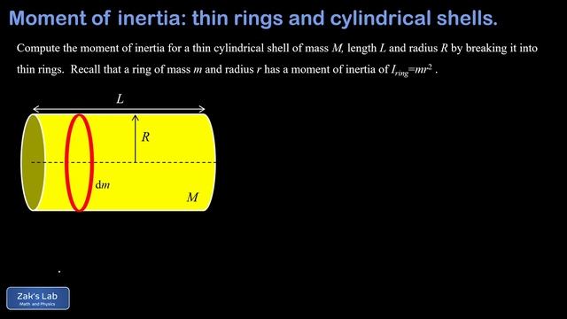 Derivation: moment of inertia for a thin ring and moment of inertia for a thin cylindrical shell. смотреть онлайн