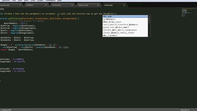 PHP Lesson 2 - Calculate the distance between two places using haversine formula (lat-lon) смотреть онлайн