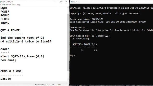 ORACLE SQL PART 15 - WORKING WITH NUMBER FUNCTION (SQRT,POWER,ROUND,FLOOR,TRUNC) смотреть онлайн