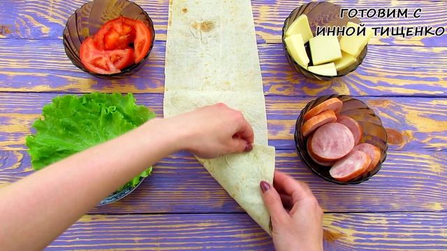 ЗАКУСКА из ЛАВАША! Хрустящий Лаваш с начинкой - треугольники (конвертики). Рецепт закуски смотреть онлайн