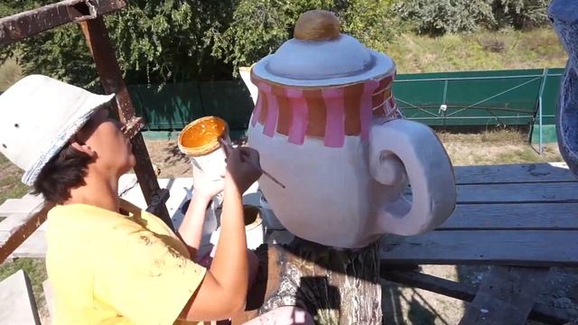 Скульптура "Чайник" из арт-бетона. Роспись фасадными акриловыми красками. смотреть онлайн