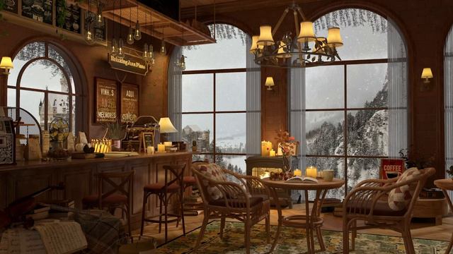 Winter Day At 4K Cozy Coffee Shop Ambience ☕ Smooth Jazz Music To Relax/Study/Work To