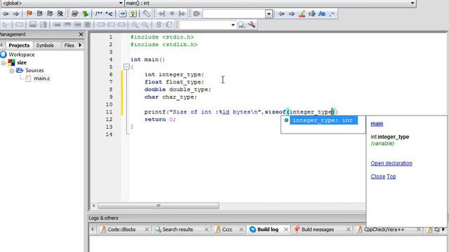 C Program to print Size of Variable(int,float,double,char) смотреть онлайн