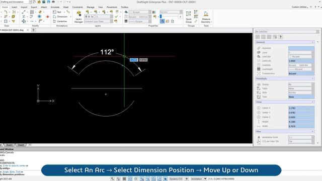 Create Angular Dimension for an Arc with Dimension Text Override Using Command Window смотреть онлайн