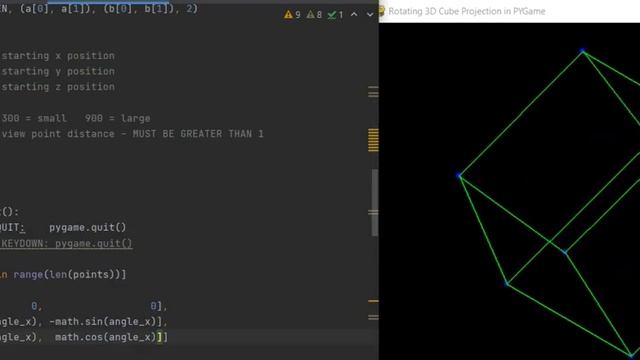 Pygame Python 3D Cube Rotation смотреть онлайн
