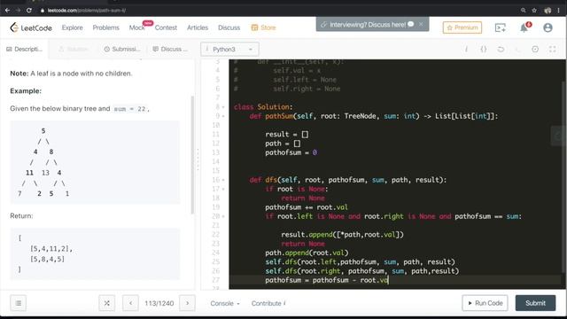 Path Sum II | company tag : Amazon , Google, Facebook | leetcode 113 | Python смотреть онлайн