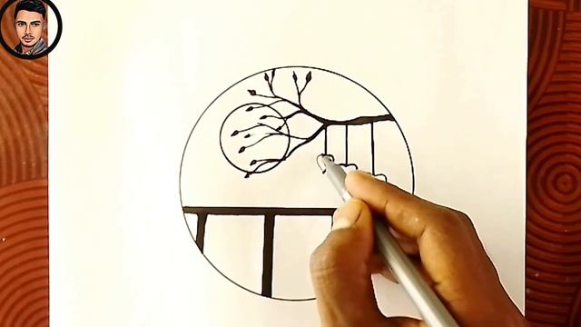 Easy Circle Scenery Drawing with pencil || circle drawing kaise banaen || circle drawing смотреть онлайн