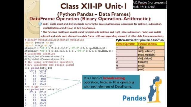 PYTHON PANDAS CLASS 12 | DATA FRAMES| PART 4 |BINARY OPERATION | INFORMATICS PRACTICES | CLASS 12 смотреть онлайн