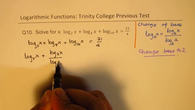 Difficult Logarithmic Equation log2(x)+log4(x)+log16(x) = 21/4 Change of Base MHF4U смотреть онлайн