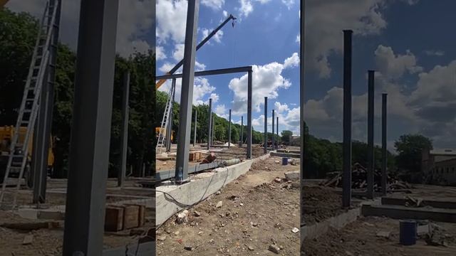 Ангар 24х30. Монтаж колон, монтаж балок покрытия. смотреть онлайн