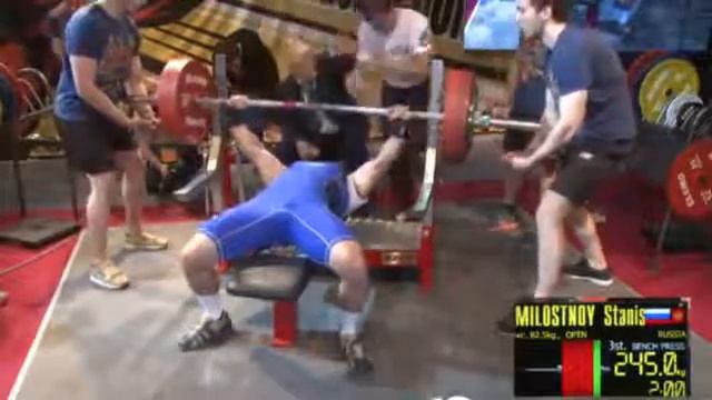 Stanislav Milostnoy - 540 lb Raw Bench @ 178 lbs (245@81 kgs) смотреть онлайн