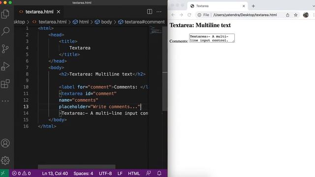 Allow user to enter multiline text | textarea | HTML | resize | rows | cols | Let's Learn смотреть онлайн