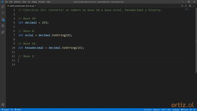 JavaScript - Ejercicio 353: Convertir un Número en Base 10 a Base Octal, Hexadecimal y Binaria смотреть онлайн