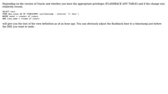 Databases: Undo DDL statement on View in Oracle (3 Solutions!!) смотреть онлайн