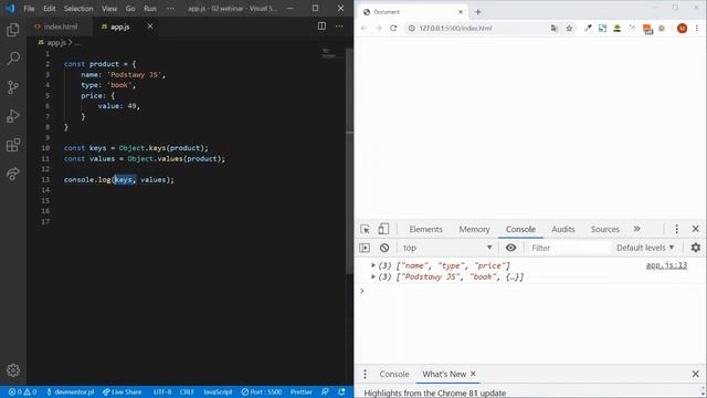Pobieranie kluczy i wartości z Obiektu w JavaScript - Object.keys() oraz Object.values() смотреть онлайн
