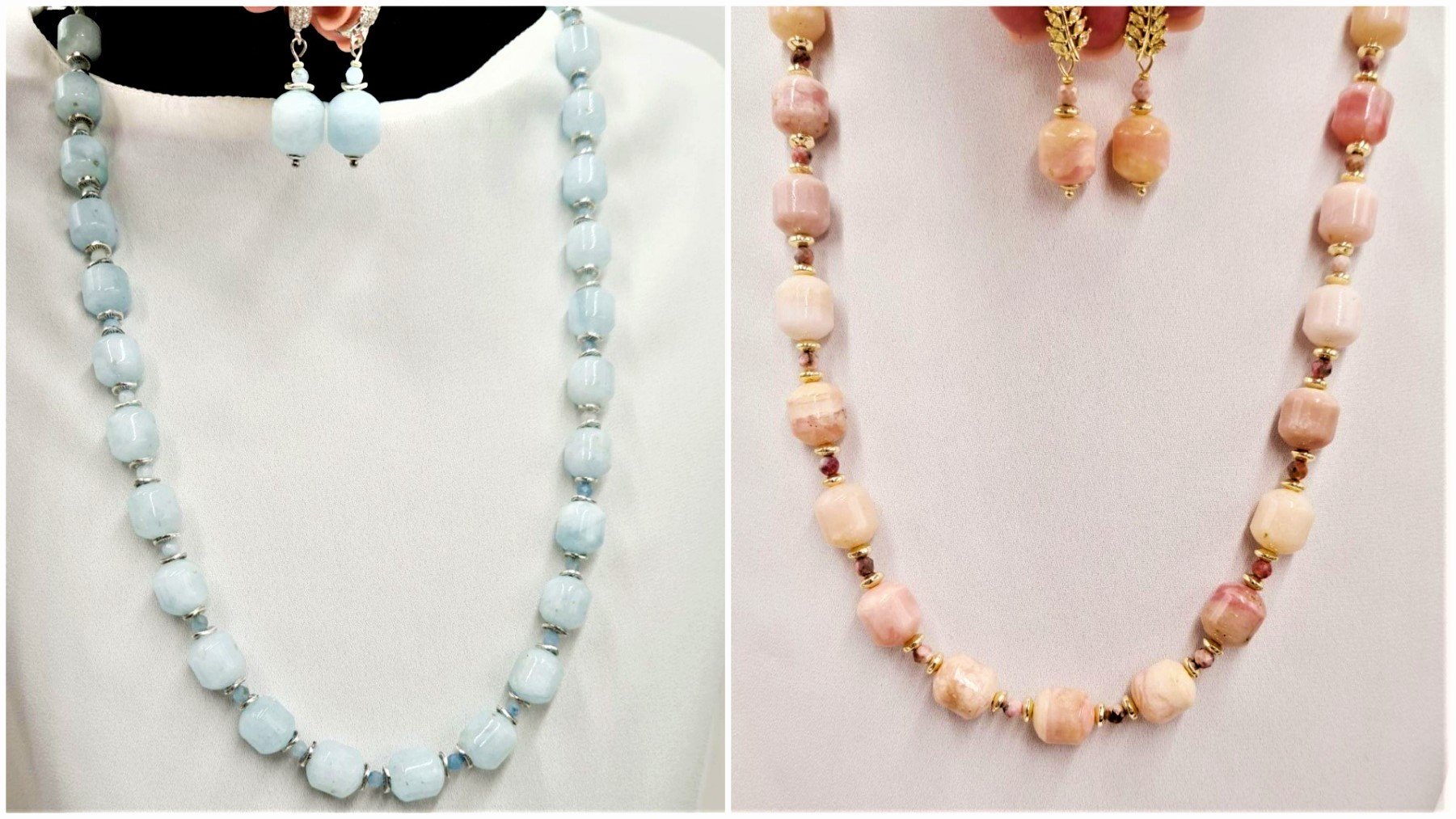 Аквамарин и розовый опал. Два комплекта в одном стиле. Тепло и холод в украшениях. смотреть онлайн