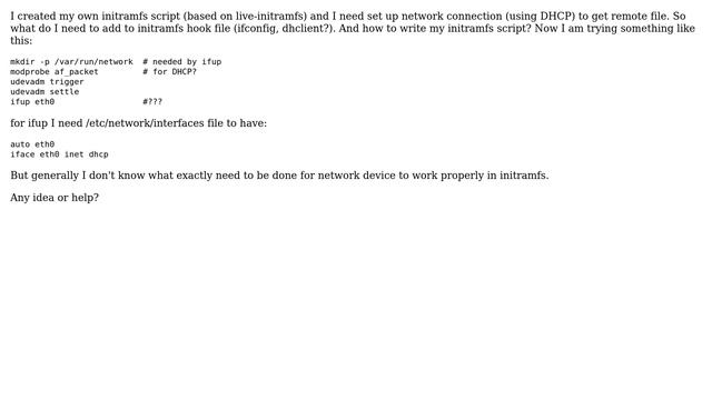 Ubuntu: Set up eth0 network interface using DHCP in initramfs смотреть онлайн