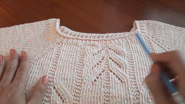 Летняя футболка спицами реглан сверху из турецкой пряжи Inci cotton. смотреть онлайн