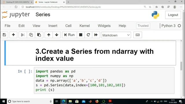 Cbse ip || Data Handling|| python Pandas|| creation of series live demo|| python run in PC||12th ip смотреть онлайн