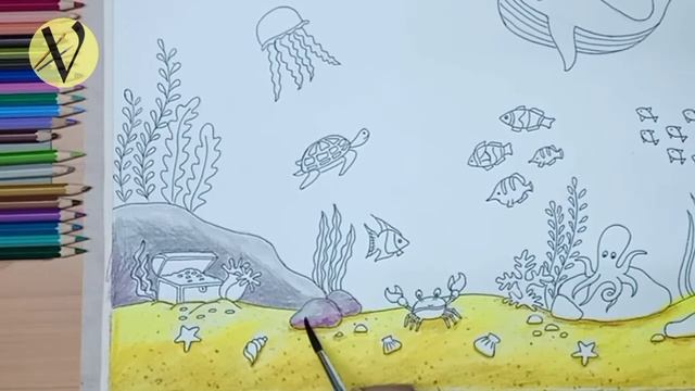 How to Draw Underwater scenery// How to Draw Water Animals смотреть онлайн