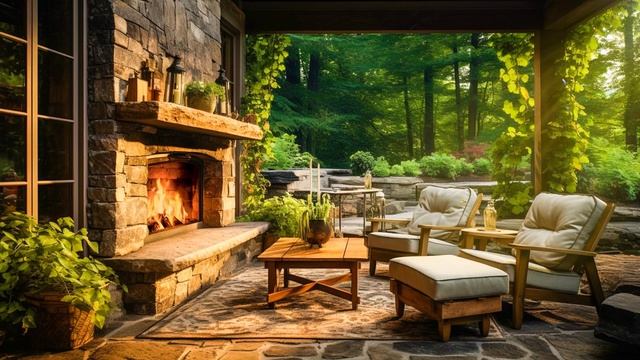 Cozy Porch Ambience | Bird Sounds, Autumn Forest and Fireplace for Relaxing Vol. 13 смотреть онлайн