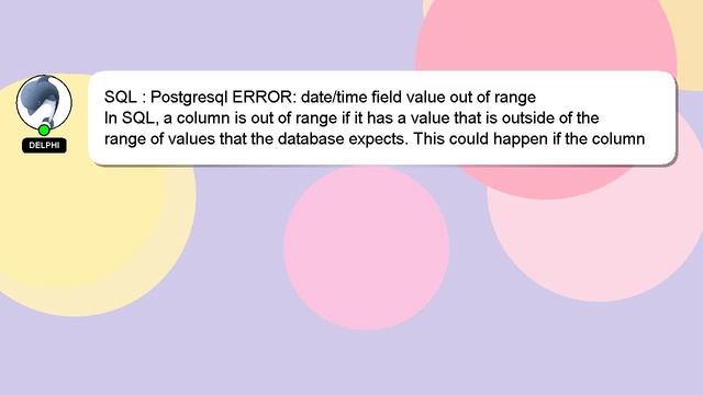 SQL : Postgresql ERROR: date/time field value out of range смотреть онлайн