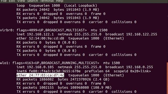 How To Find Ip Address In Ubantu Or How To Find Mac Address In Ubantu Also Find Subnet Mask