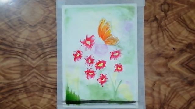 Easy Flower with Butterfly Painting Tutorial | Butterfly Flower Watercolor Painting смотреть онлайн