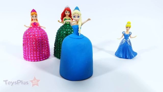 DIY Making Play Doh Super Sparkle Dresses For Disney Princess Miniature Dolls