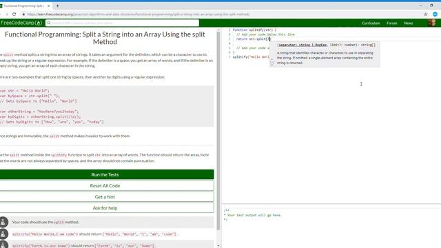 Functional Programming Split a String into an Array Using the split Method freeCodeCamp19/24 смотреть онлайн
