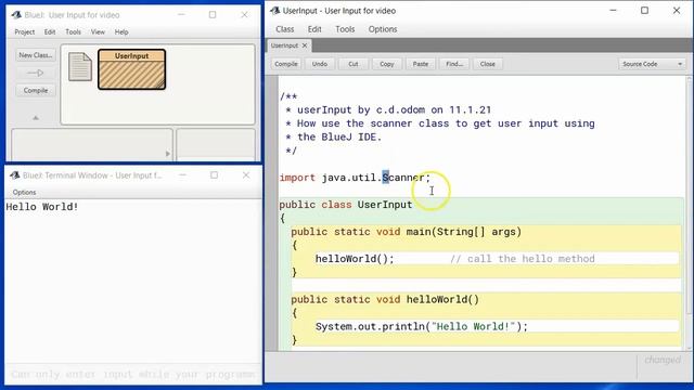 Hello World and User Input with the BlueJ IDE смотреть онлайн