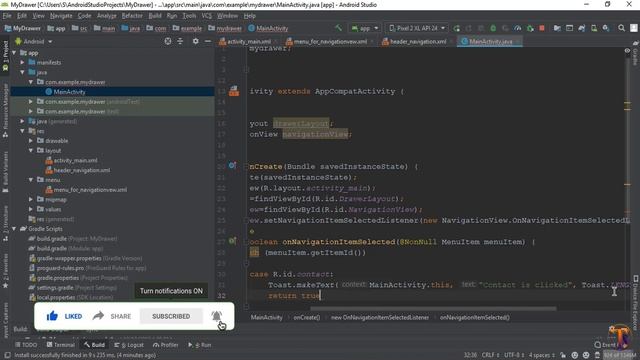 Android tutorial - 26 - Click Event Listner on Menu Item on Navigation Drawer смотреть онлайн