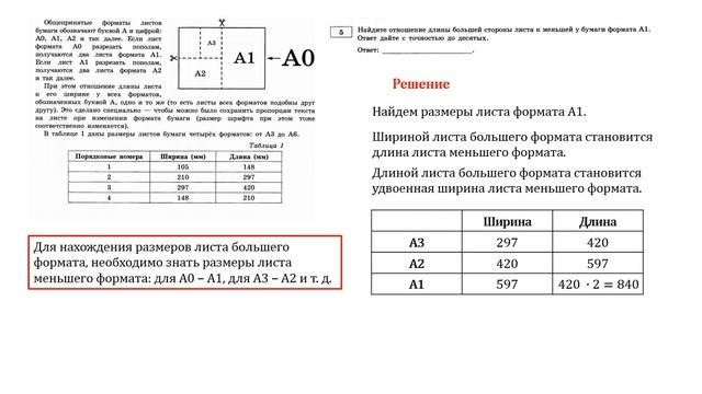 ОГЭ 2021. Математика. Задания 1 - 5. Форматы листов смотреть онлайн