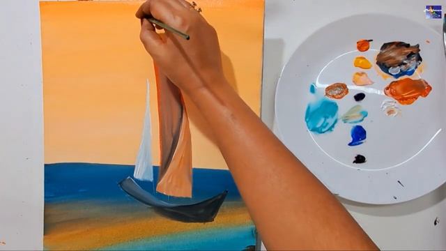 Seascape Painting | Sailboat | Acrylic Painting Tutorial | Step By Step | M