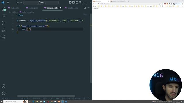 Connecting PHP to MySQL | CMS Tutorial Part 3 смотреть онлайн