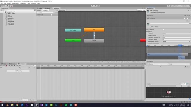 Animating our character - Flappy Bird game on Android Unity & C# смотреть онлайн
